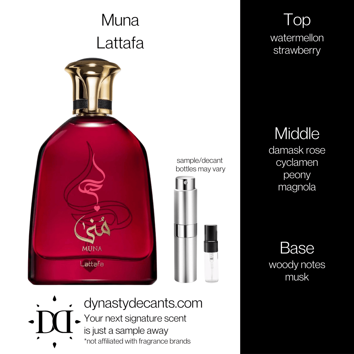 Fragrance sample bottle for Muna by Lattafa
