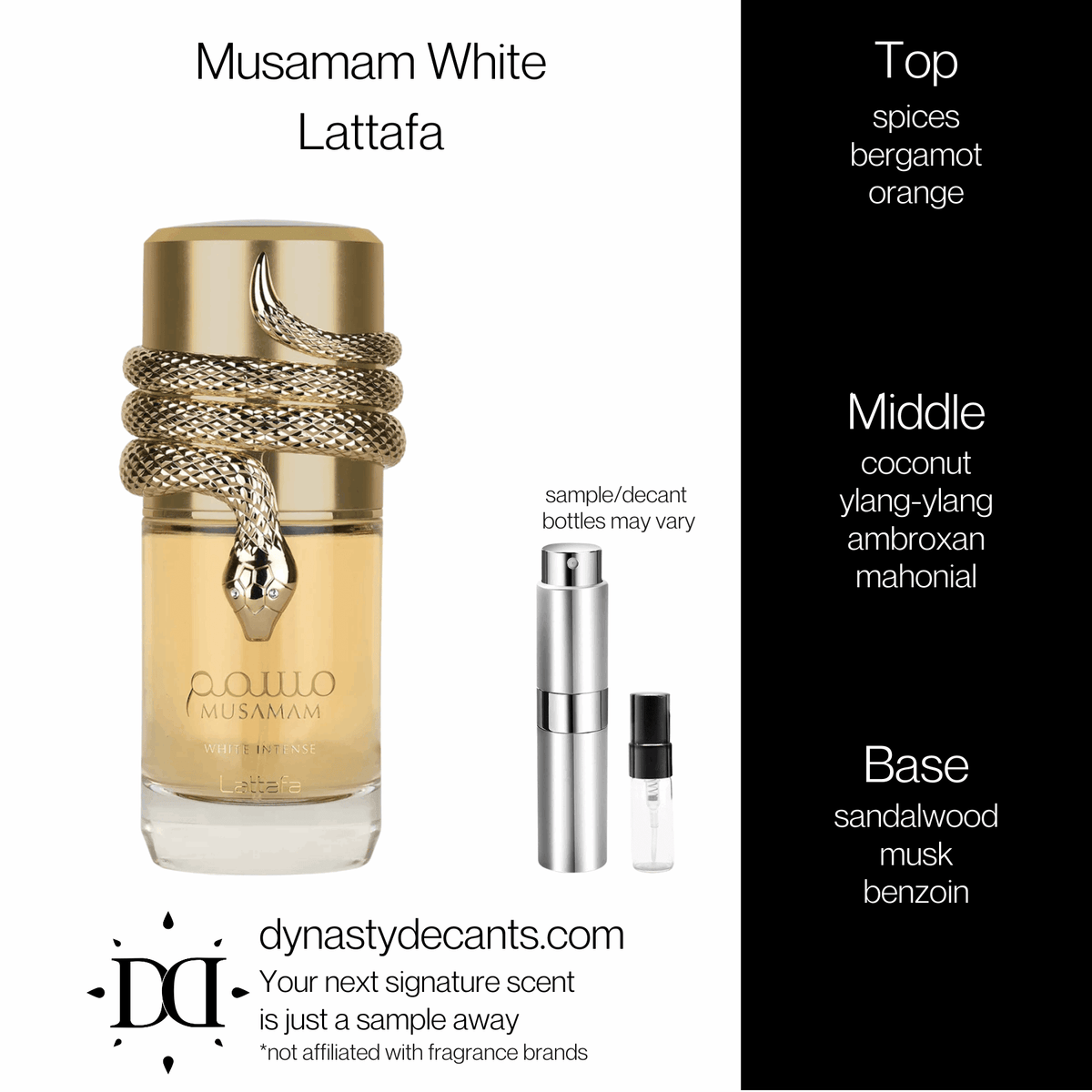 Fragrance sample bottle for Musamam White Intense by Lattafa