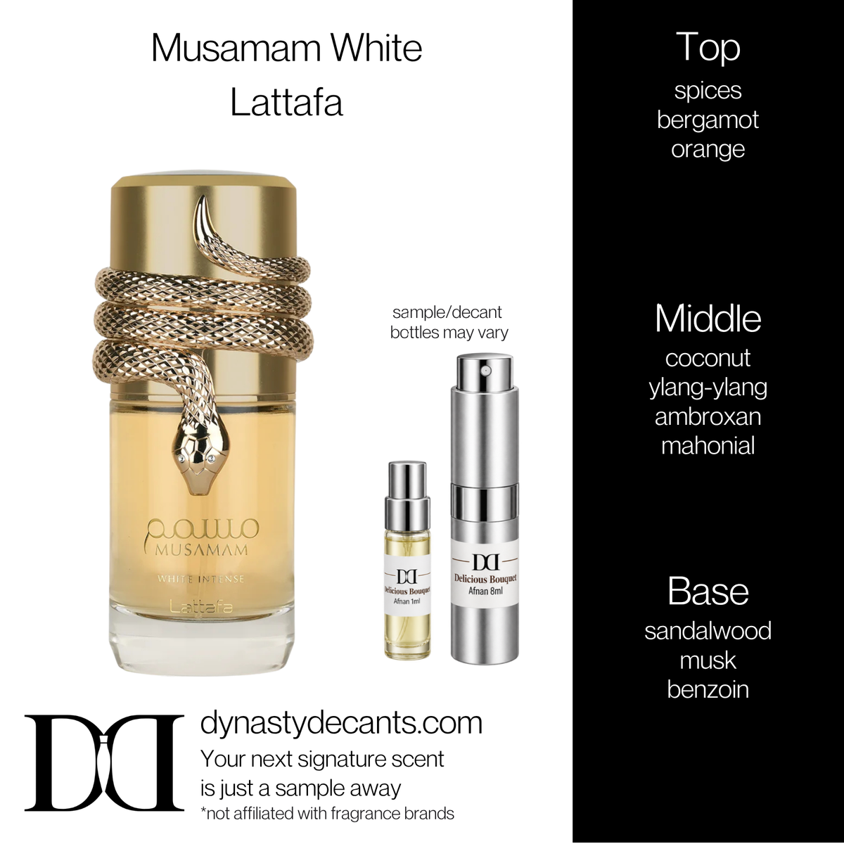 Fragrance sample bottle for Musamam White Intense by Lattafa