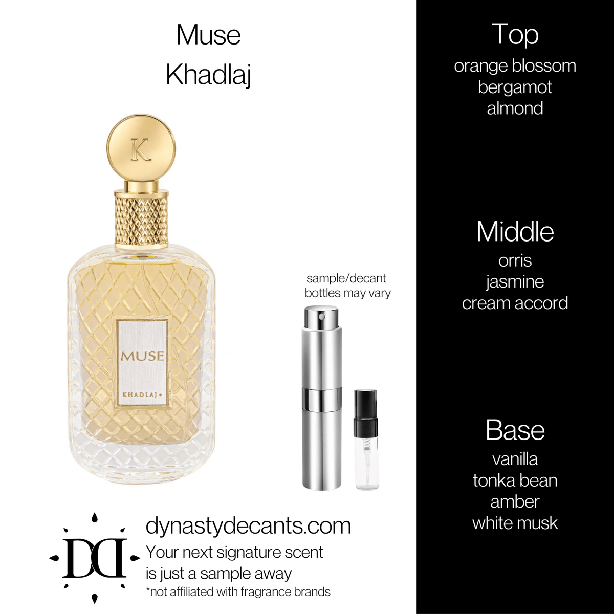 Fragrance sample bottle for Muse by Khadlaj
