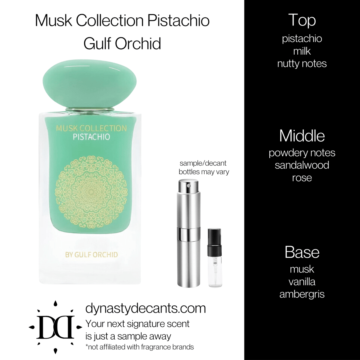 Fragrance sample bottle for Musk Collection Pistachio by Gulf Orchid