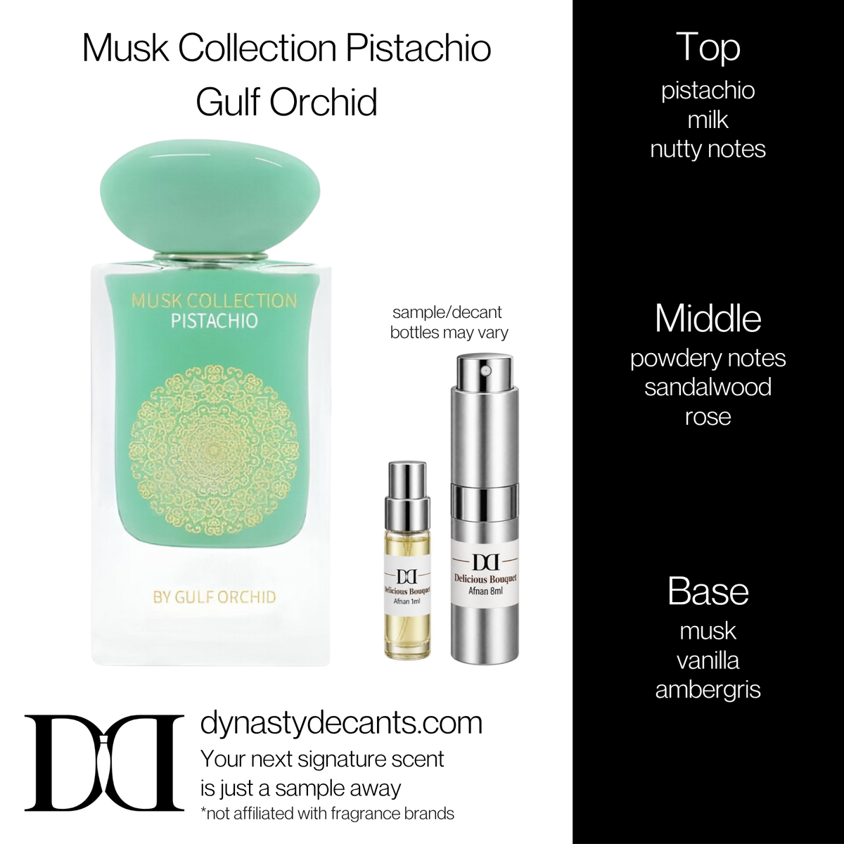 Fragrance sample bottle for Musk Collection Pistachio by Gulf Orchid
