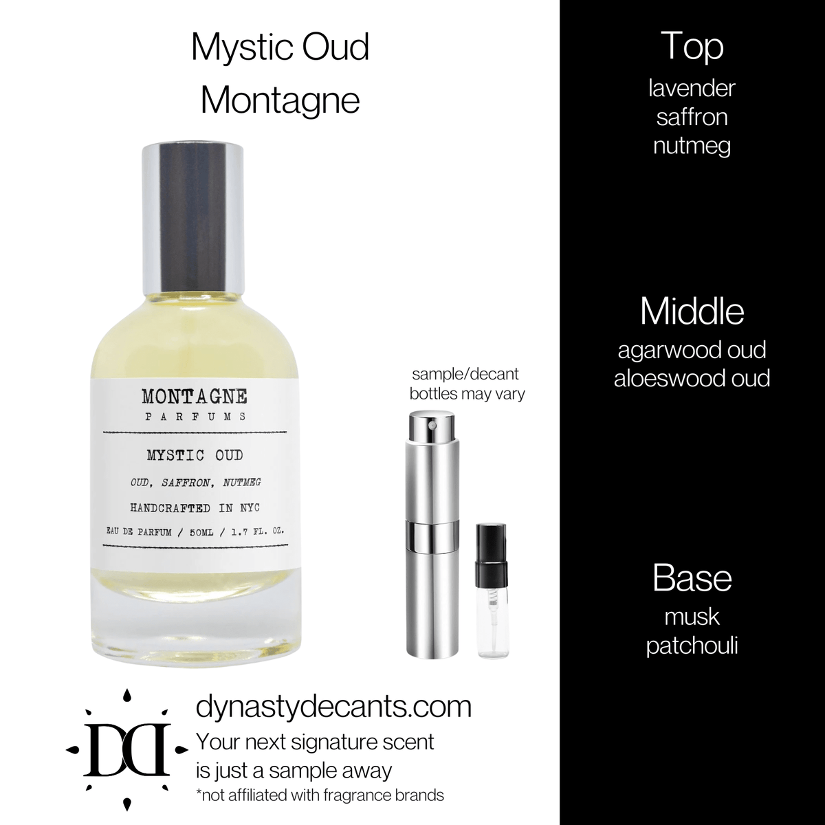 Fragrance sample bottle for Mystic Oud by Montagne