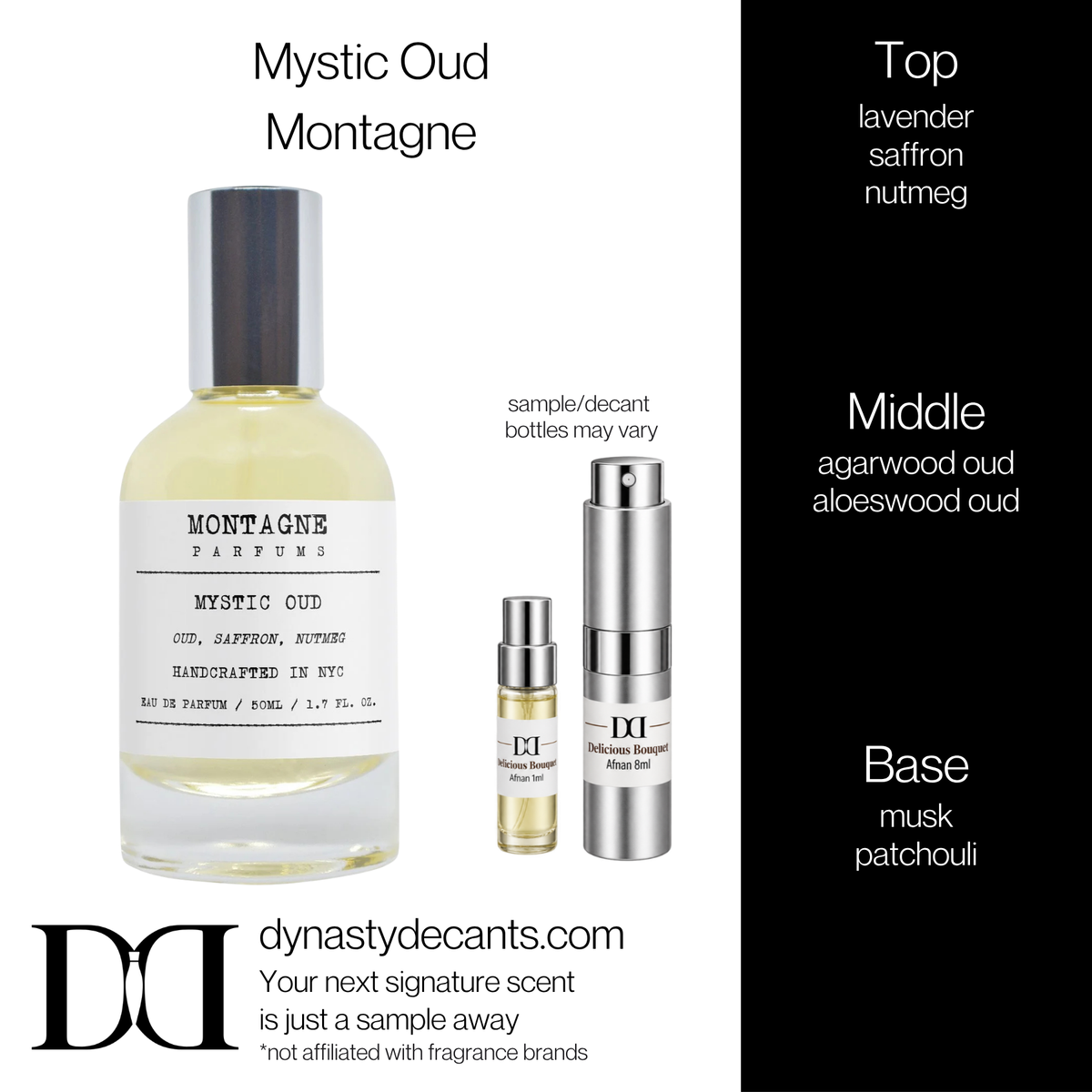 Fragrance sample bottle for Mystic Oud by Montagne