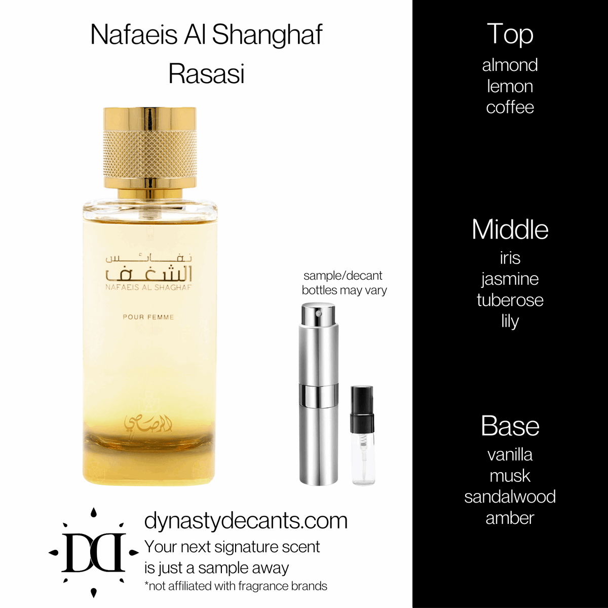 Fragrance sample bottle for Nafaeis Al Shanghaf by Rasasi