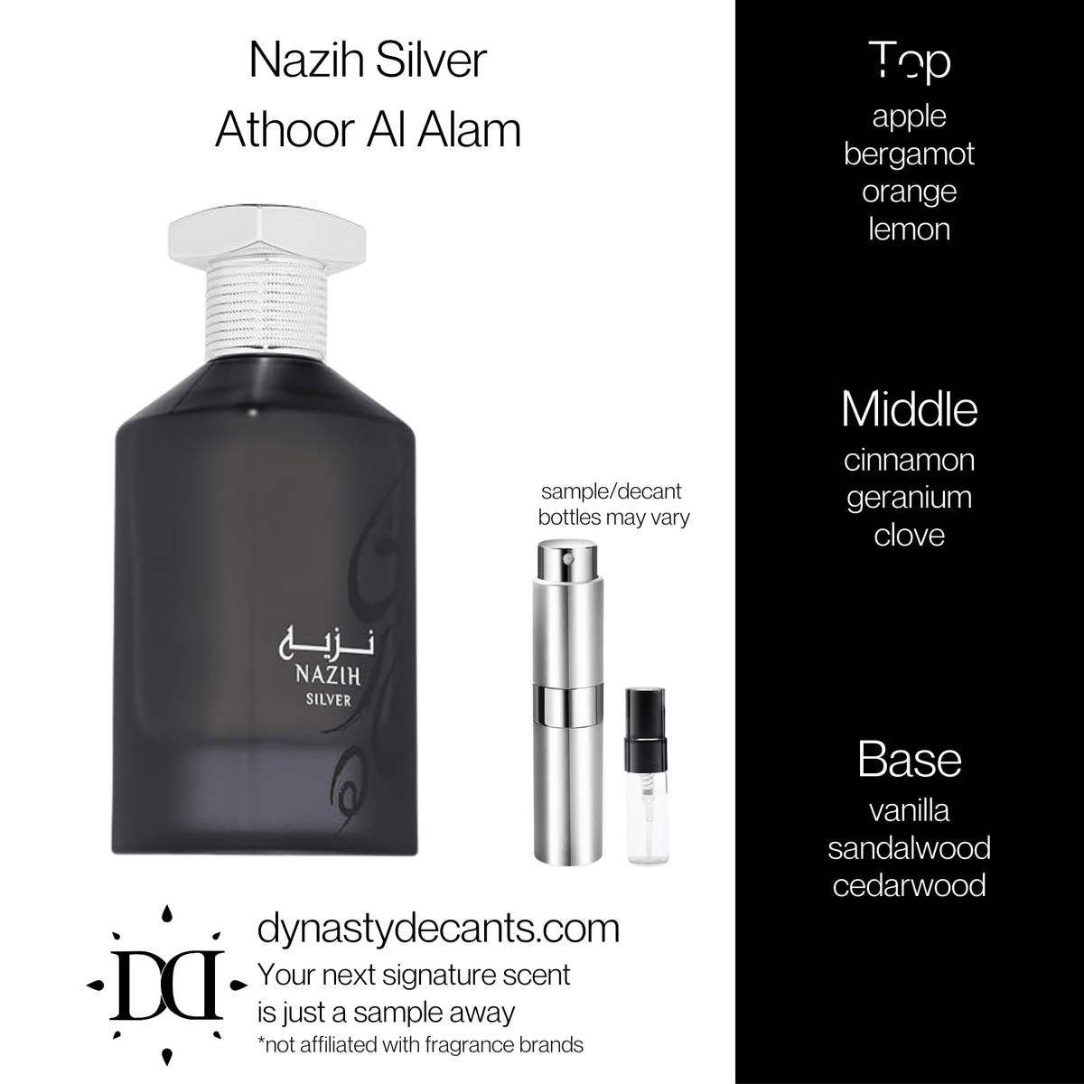 Fragrance sample bottle for Nazih Silver by Athoor Al Alam