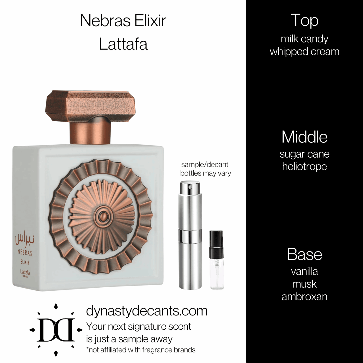 Fragrance sample bottle for Nebras Elixir by Lattafa
