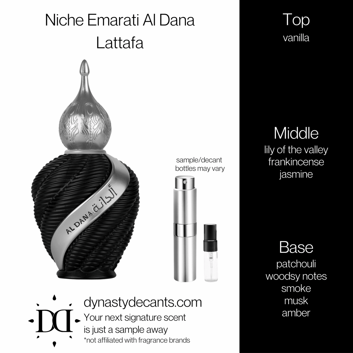 Fragrance sample bottle for Niche Emarati Al Dana by Lattafa