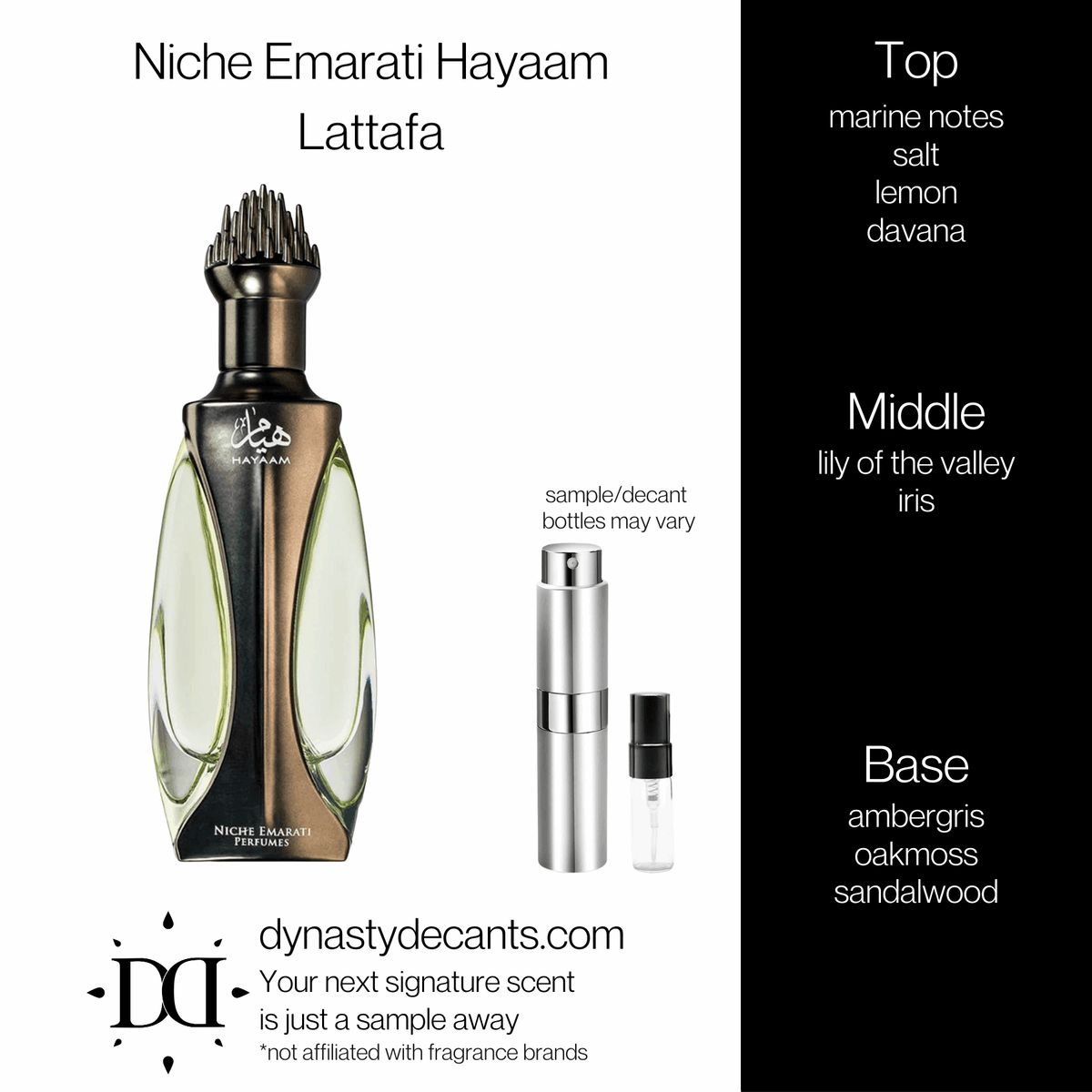 Fragrance sample bottle for Niche Emarati Hayaam by Lattafa