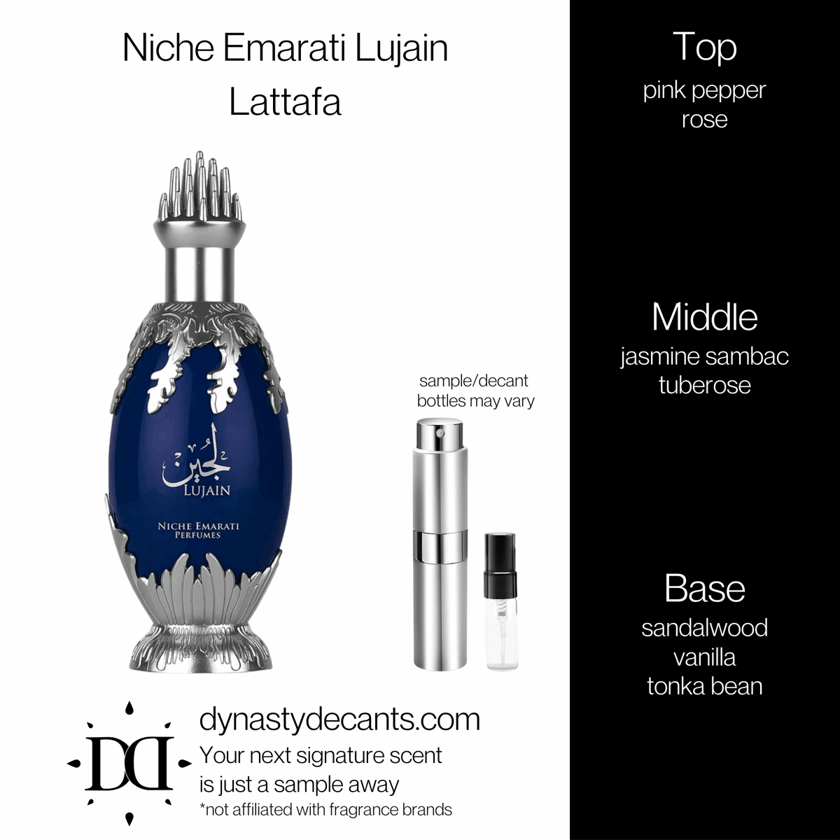 Fragrance sample bottle for Niche Emarati Lujain by Lattafa