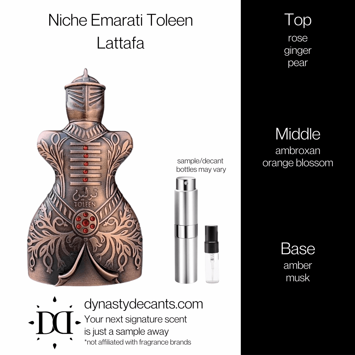 Fragrance sample bottle for Niche Emarati Toleen by Lattafa