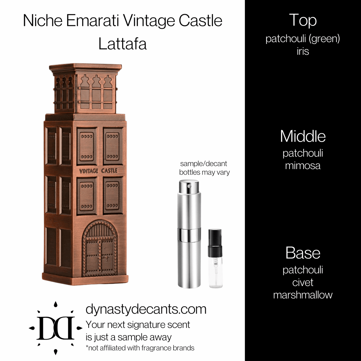 Fragrance sample bottle for Niche Emarati Vintage Castle by Lattafa