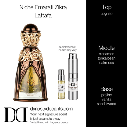 Fragrance sample bottle for Niche Emarati Zikra by Lattafa