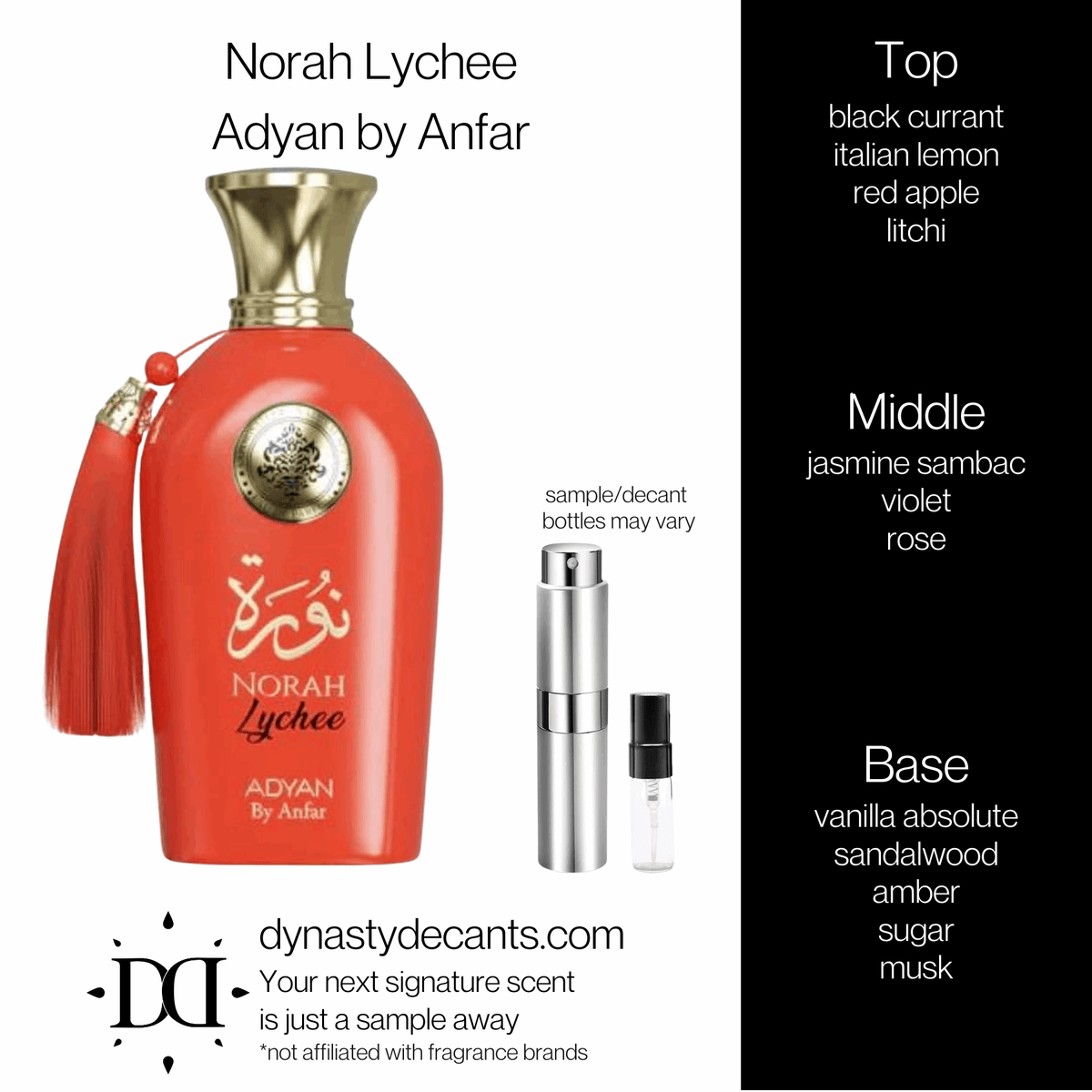 Fragrance sample bottle for Norah Lychee by Adyan by Anfar