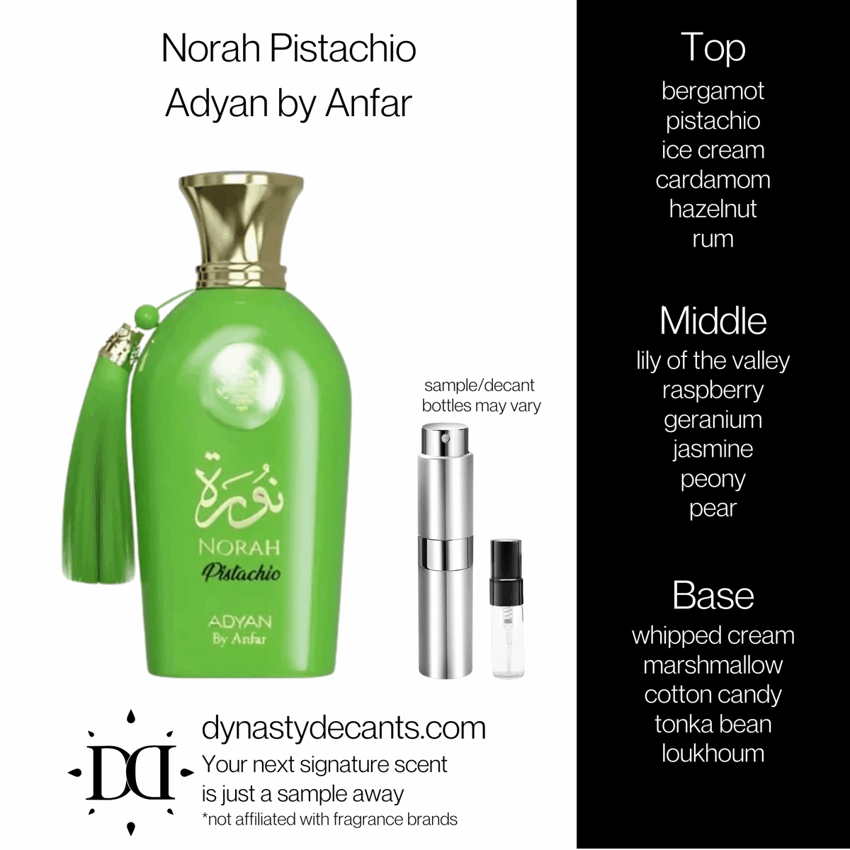 Fragrance sample bottle for Norah Pistachio by Adyan by Anfar