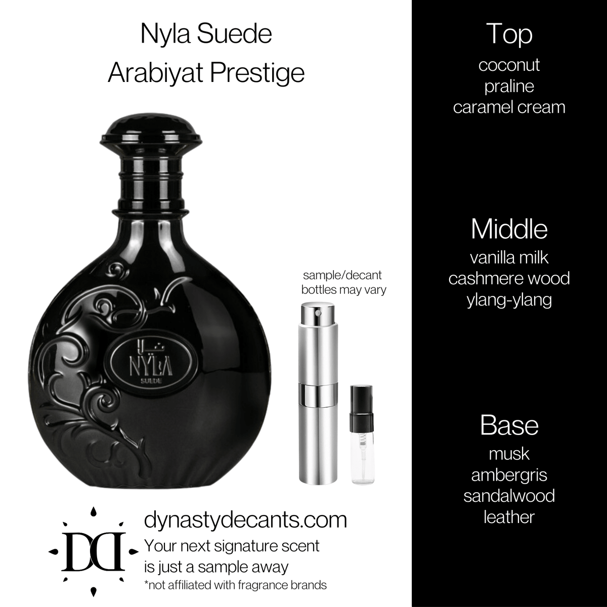 Fragrance sample bottle for Nyla Suede by Arabiyat Prestige
