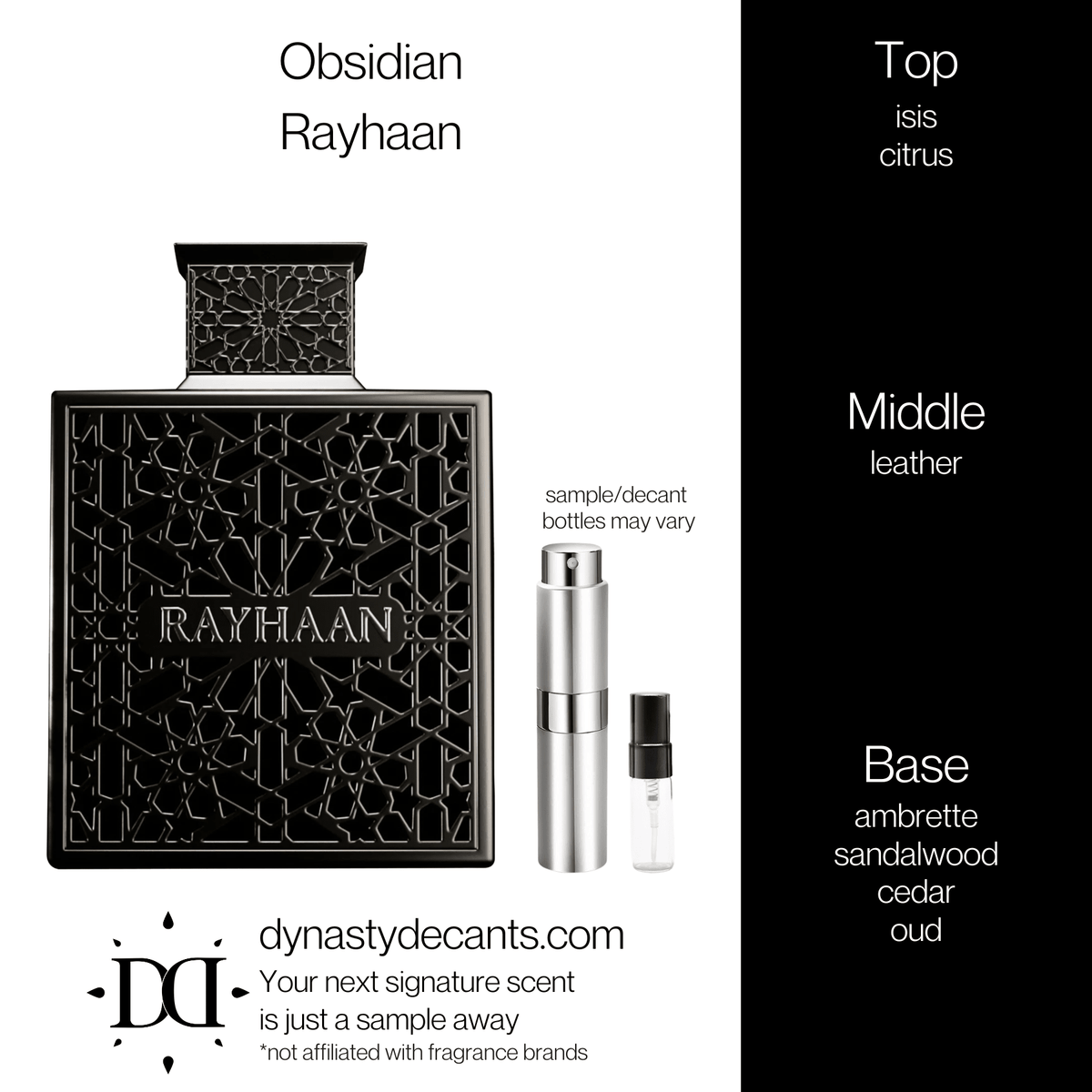 Fragrance sample bottle for Obsidian by Rayhaan
