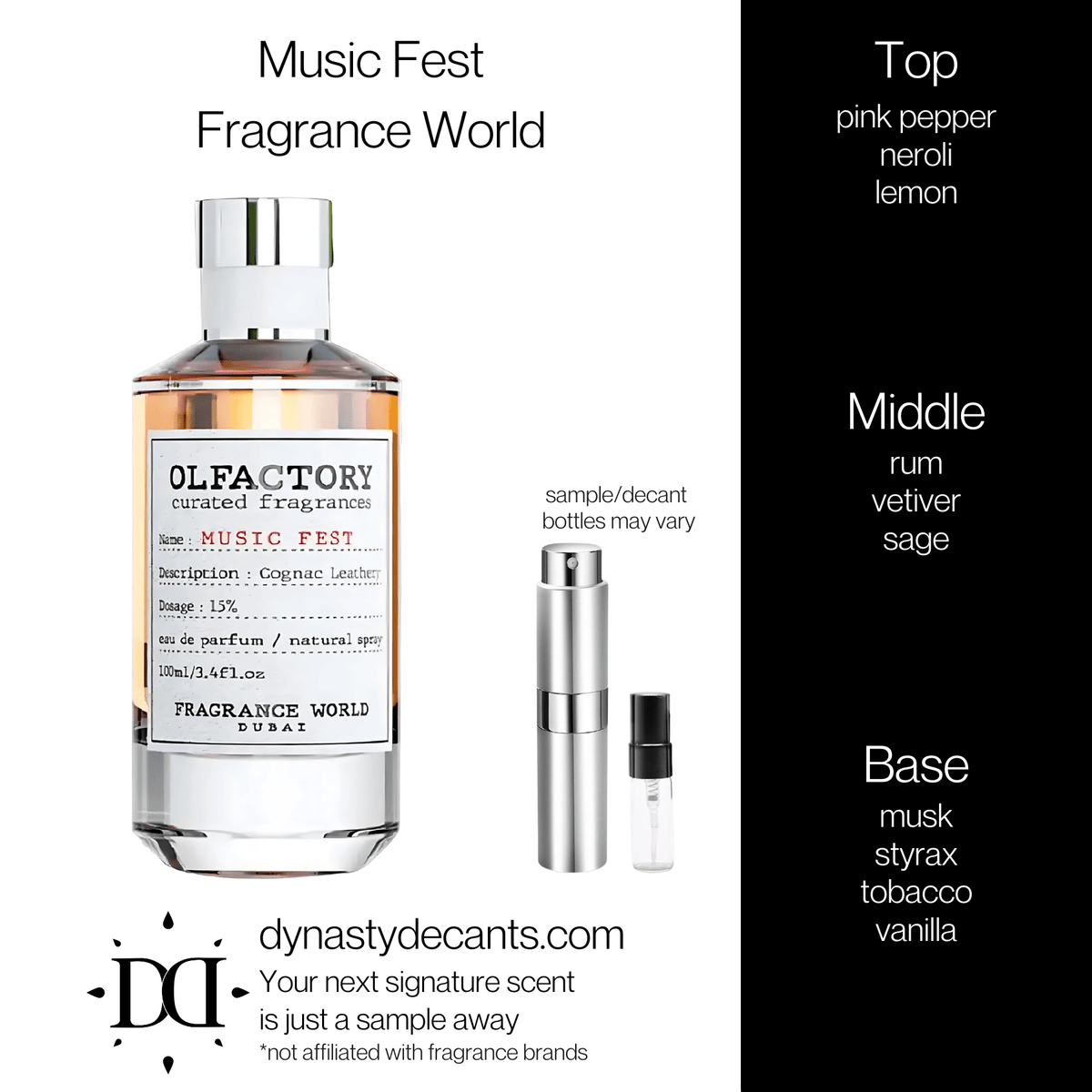 Fragrance sample bottle for Olfactory Music Fest by Fragrance World