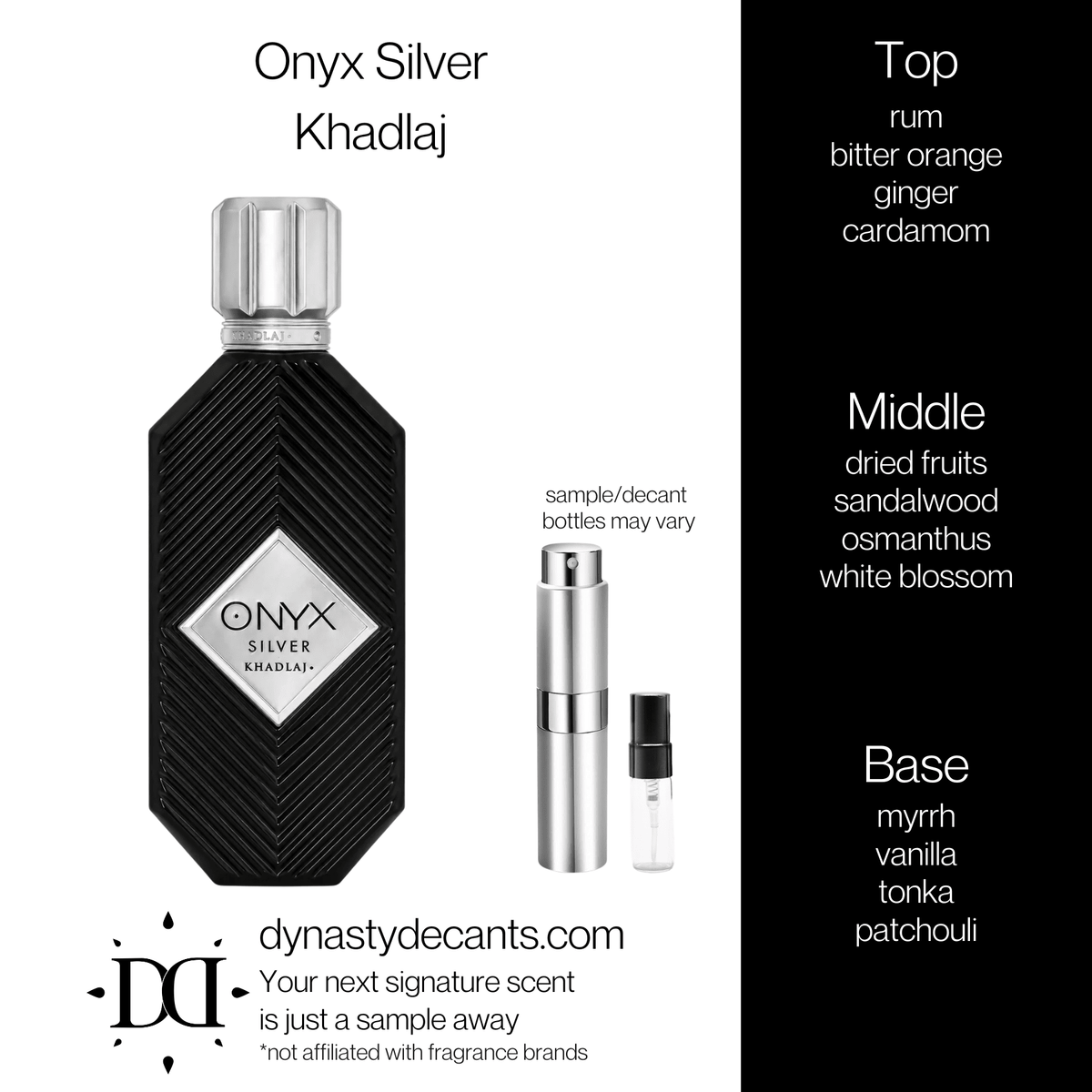 Fragrance sample bottle for Onyx Silver by Khadlaj