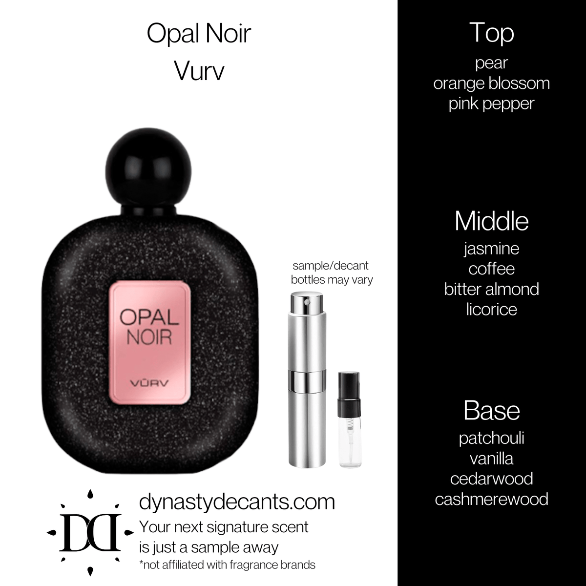 Fragrance sample bottle for Opal Noir by Vurv