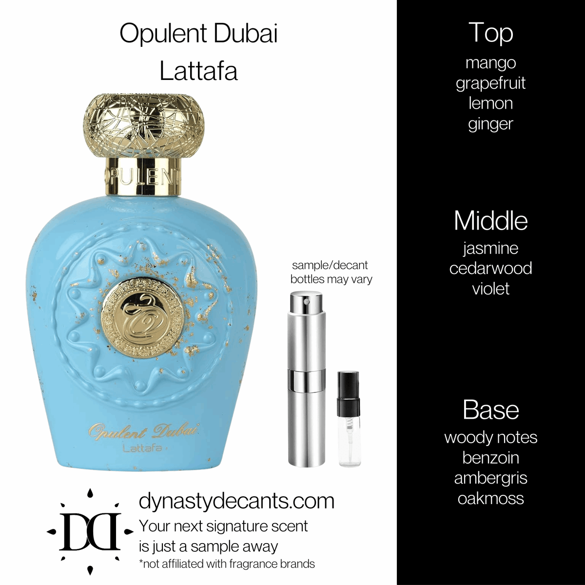 Fragrance sample bottle for Opulent Dubai by Lattafa