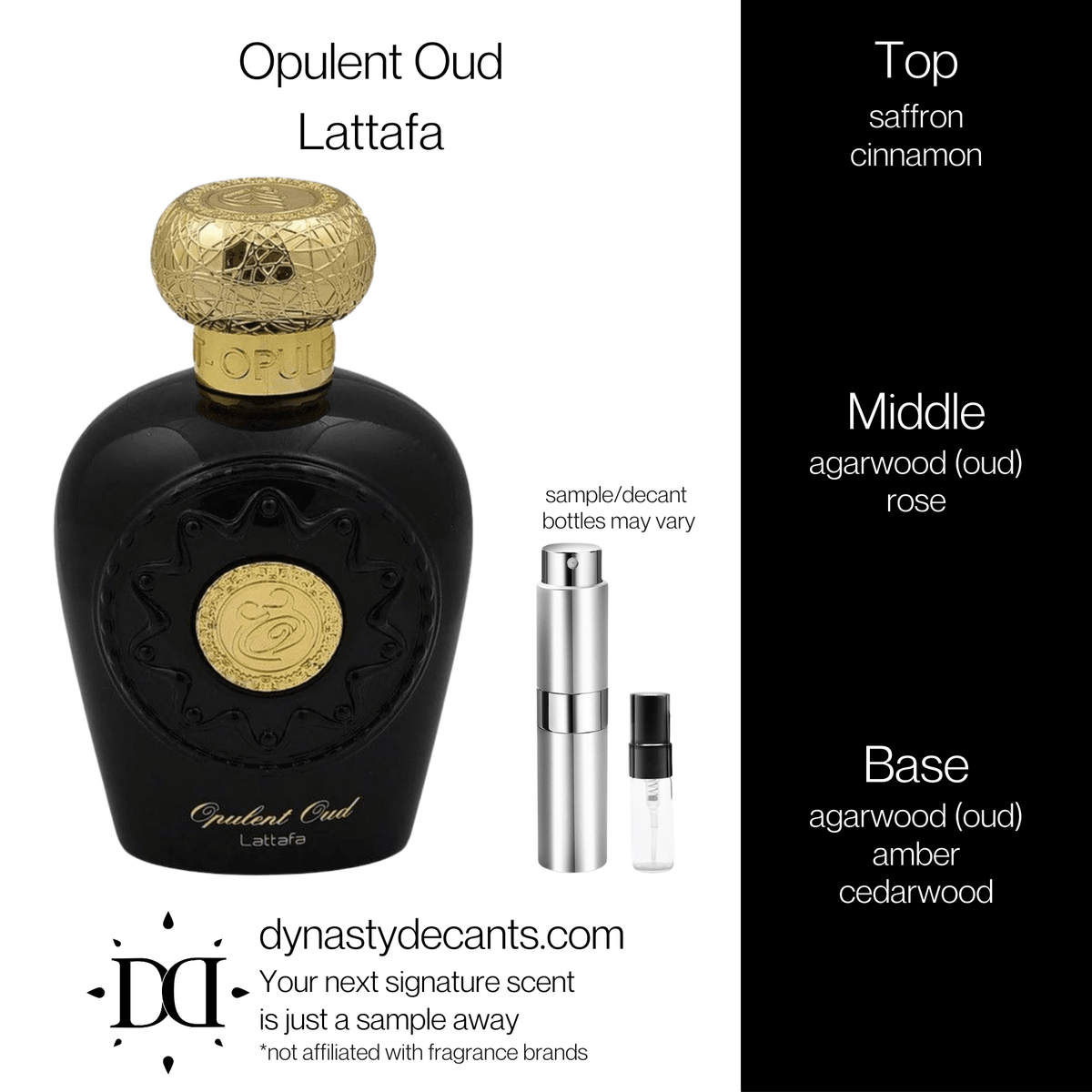 Fragrance sample bottle for Opulent Oud by Lattafa