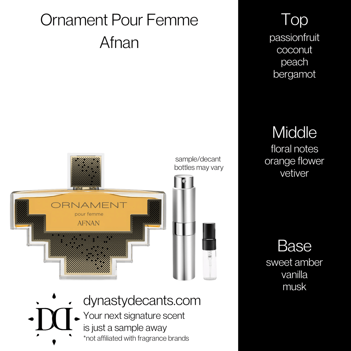 Fragrance sample bottle for Ornament Pour Femme by Afnan