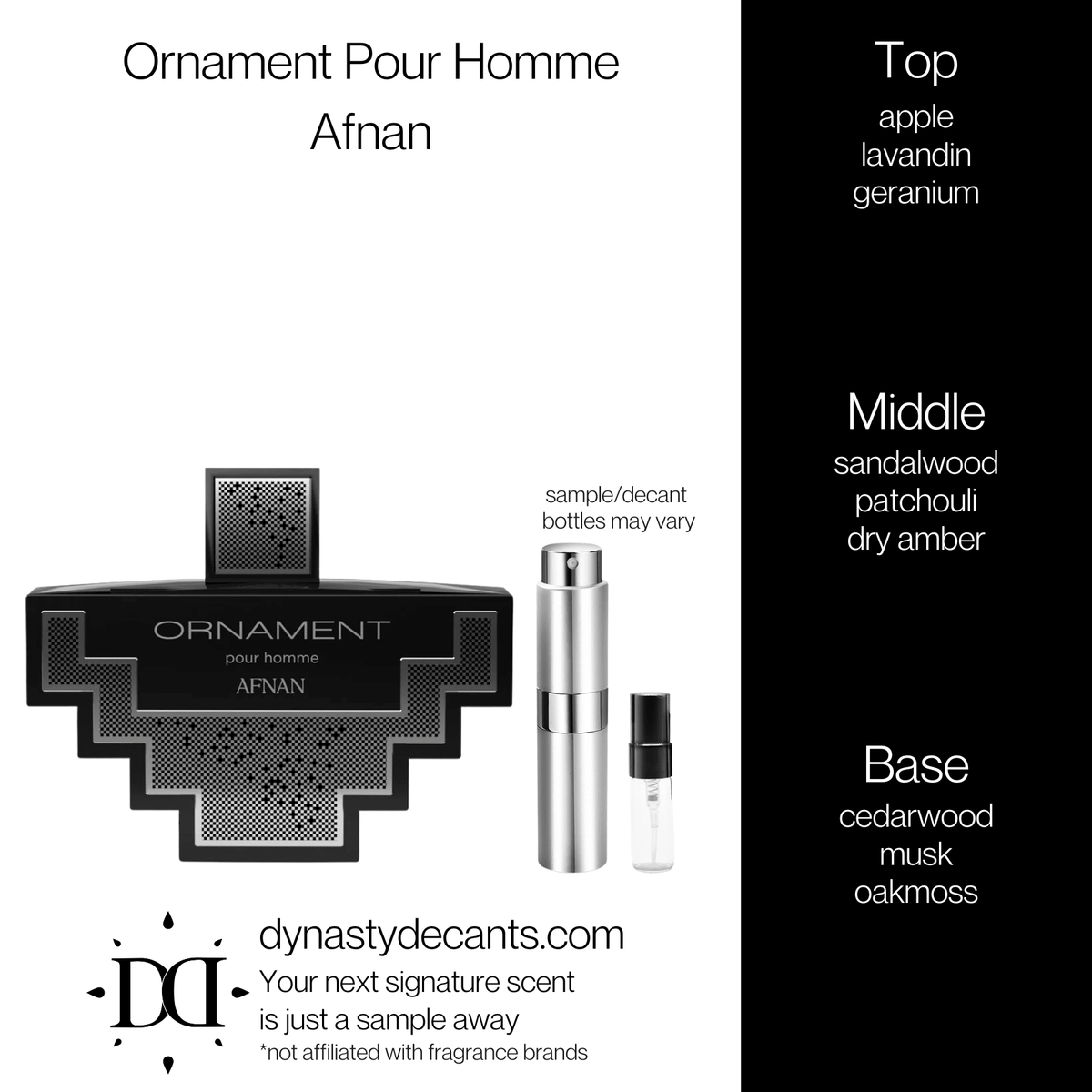 Fragrance sample bottle for Ornament Pour Homme by Afnan