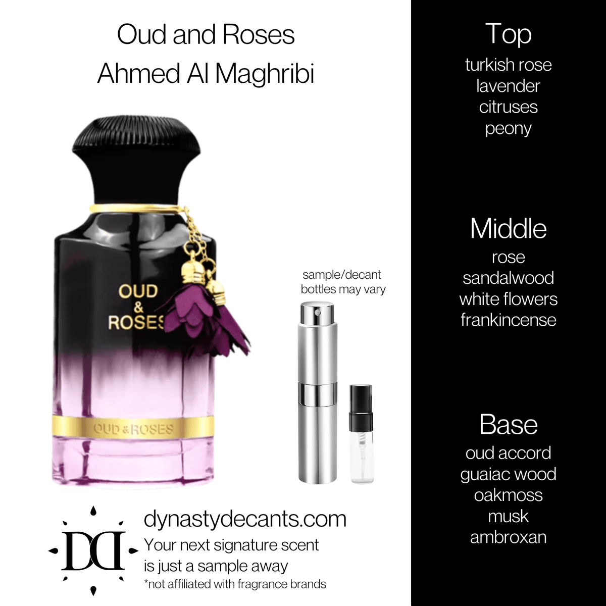 Fragrance sample bottle for Oud and Roses by Ahmed Al Maghribi