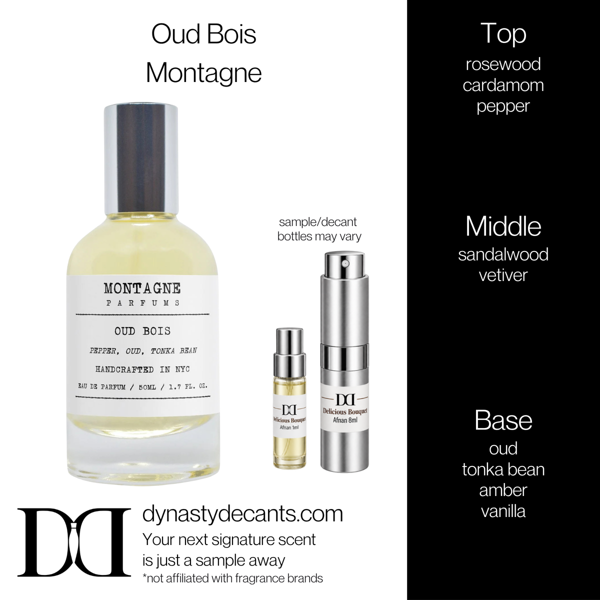 Fragrance sample bottle for Oud Bois by Montagne