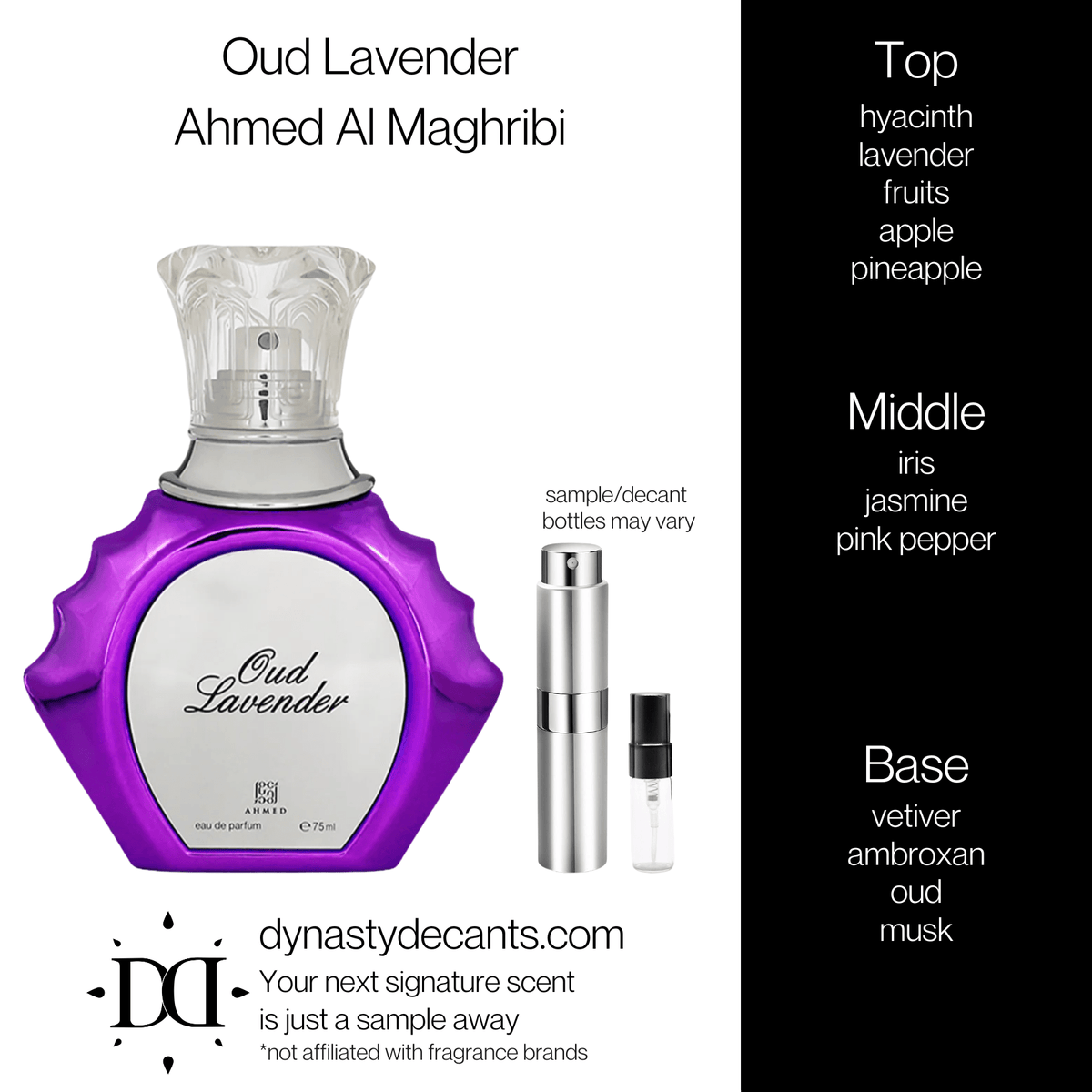 Fragrance sample bottle for Oud Lavender by Ahmed Al Maghribi