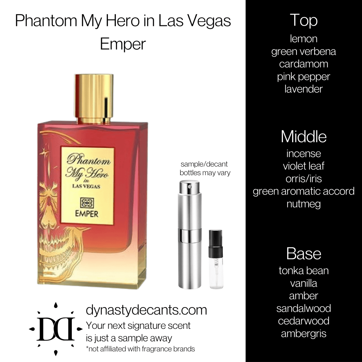 Fragrance sample bottle for Phantom My Hero in Las Vegas by Emper