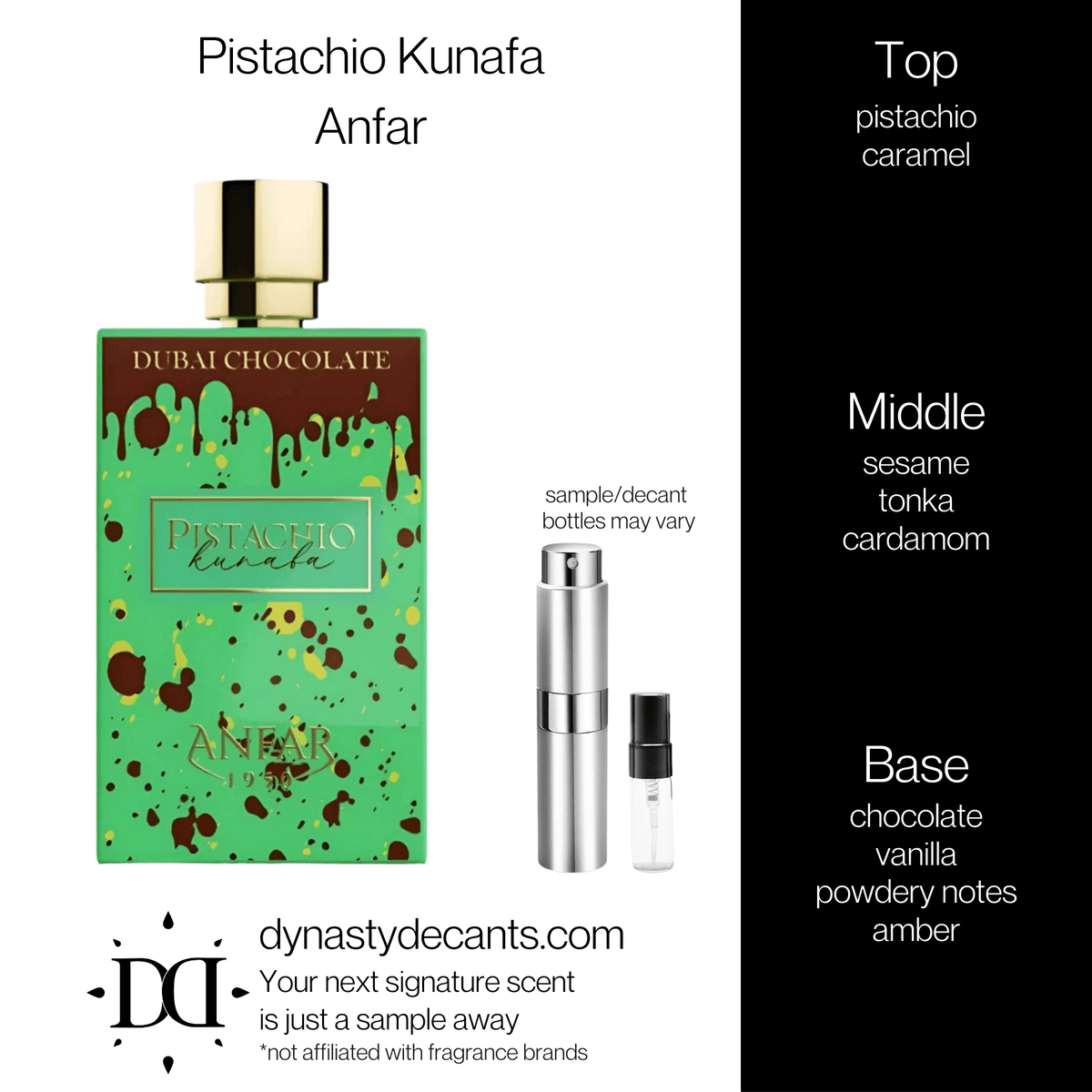 Fragrance sample bottle for Pistachio Kunafa by Anfar