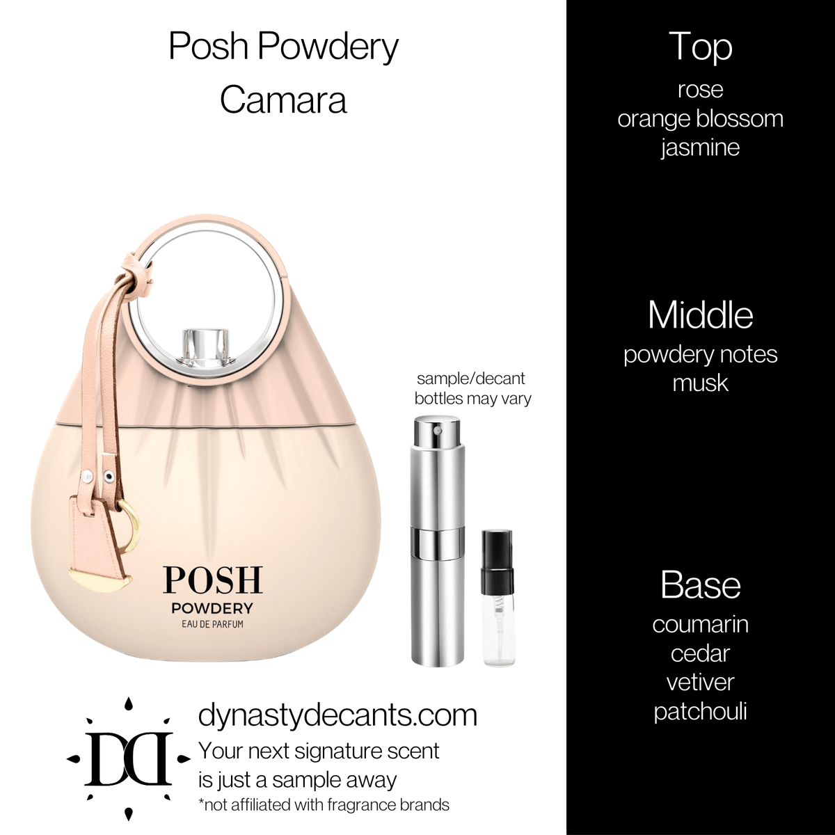 Fragrance sample bottle for Posh Powdery by Camara