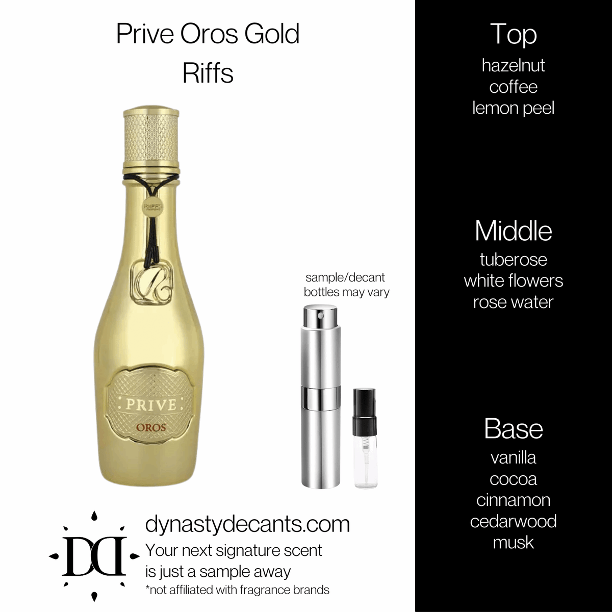 Fragrance sample bottle for Prive Oros Gold by Riiffs