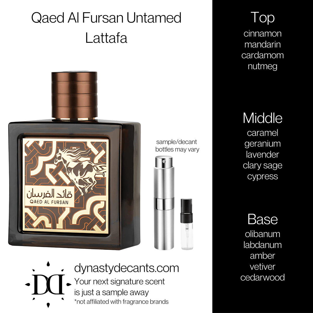 Fragrance sample bottle for Qaed Al Fursan Untamed by Lattafa
