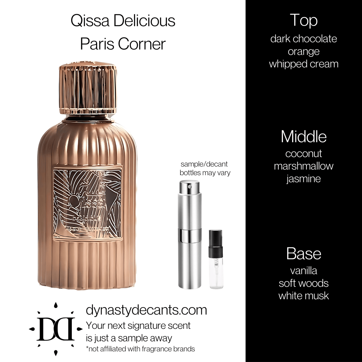 Fragrance sample bottle for Qissa Delicious by Paris Corner