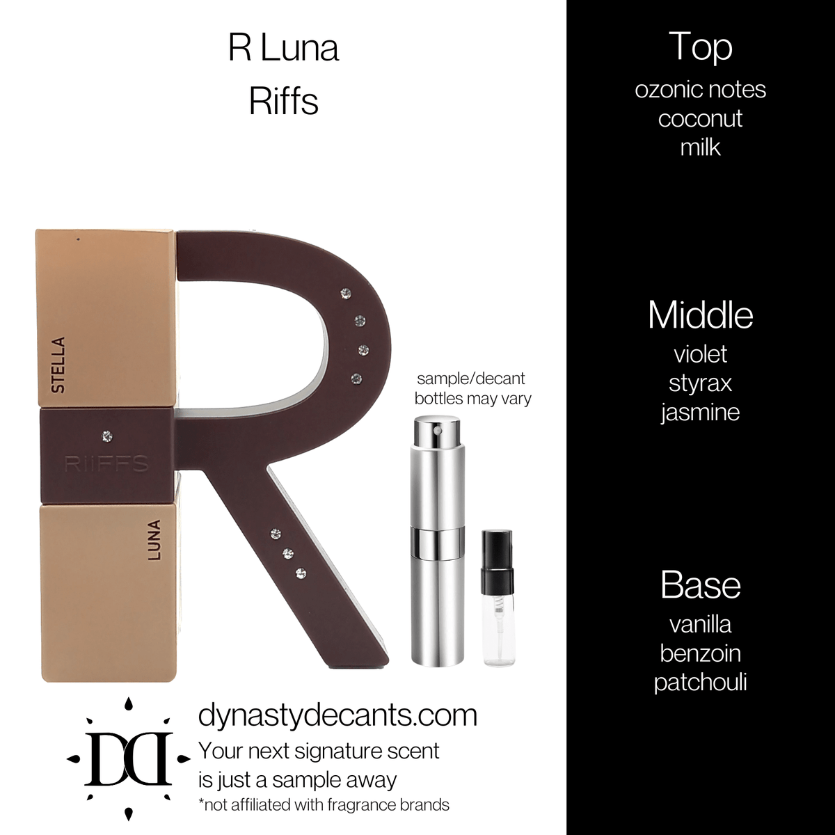 Fragrance sample bottle for R Luna by Riiffs