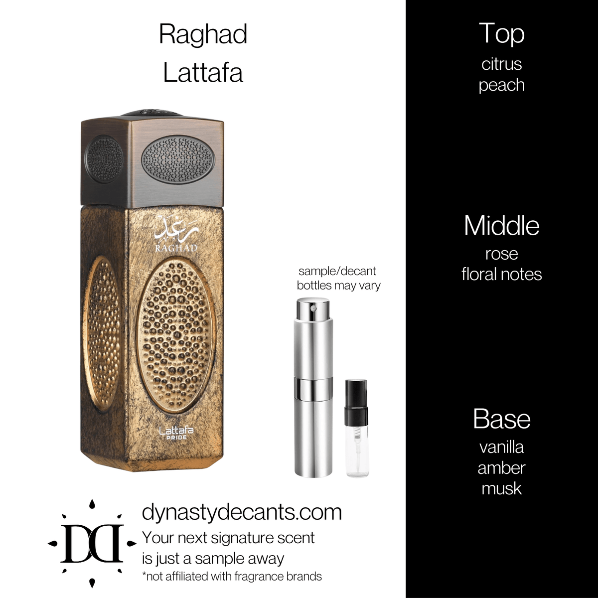 Fragrance sample bottle for Raghad by Lattafa
