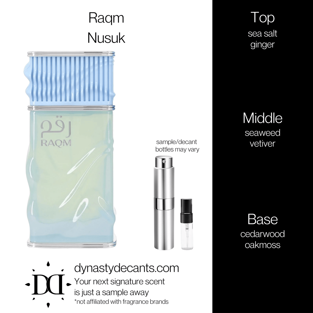 Fragrance sample bottle for Raqm by Nusuk