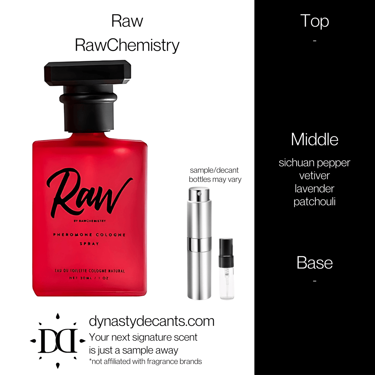 Fragrance sample bottle for Raw by RawChemistry