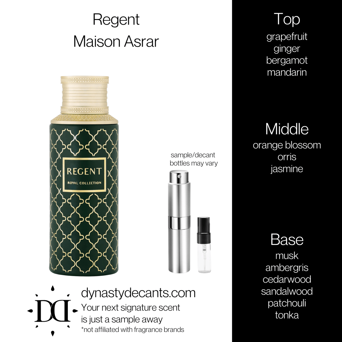 Fragrance sample bottle for Regent by Maison Asrar