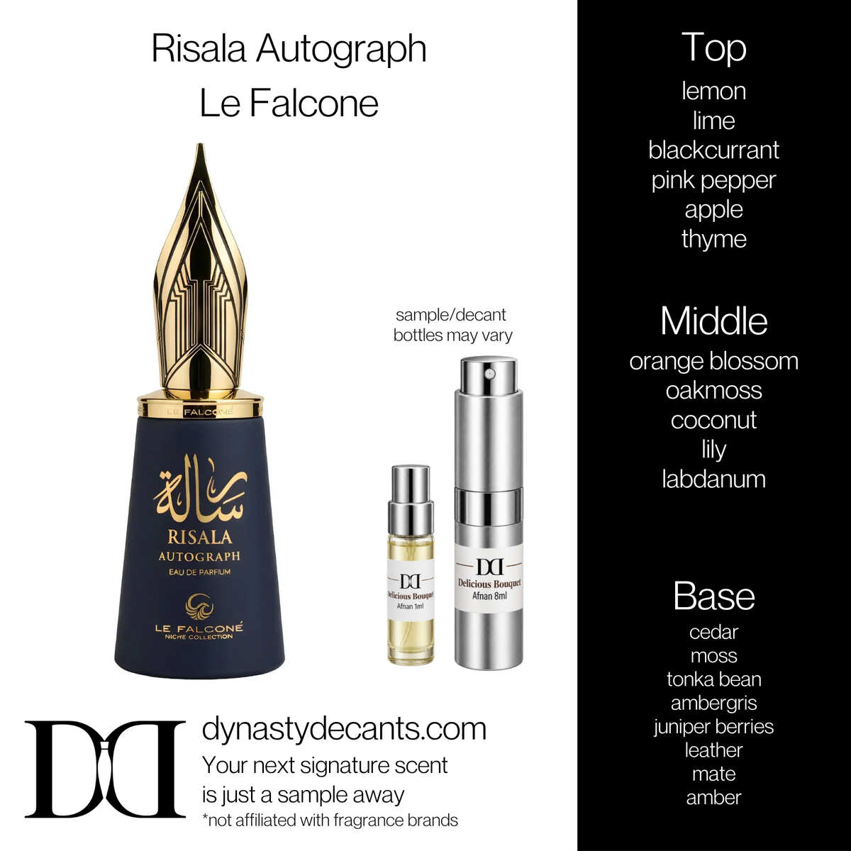 Fragrance sample bottle for Risala Autograph by Le Falcone