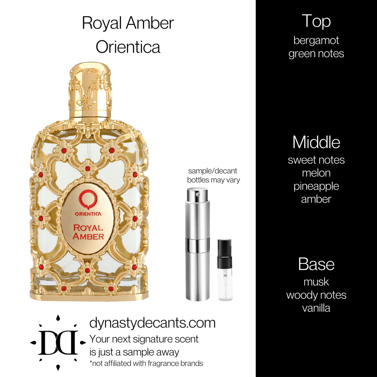Fragrance sample bottle for Royal Amber by Orientica