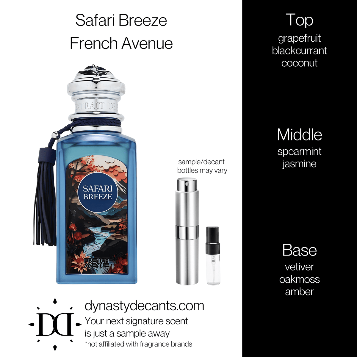 Fragrance sample bottle for Safari Breeze by French Avenue