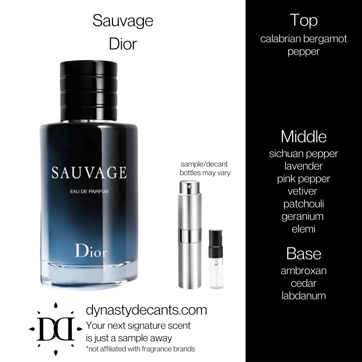 Fragrance sample bottle for Sauvage by Dior