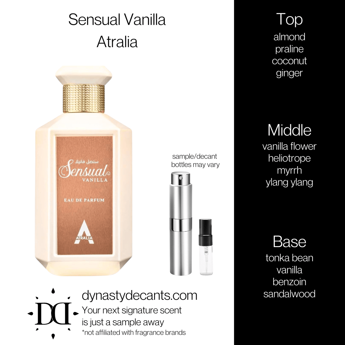 Fragrance sample bottle for Sensual Vanilla by Atralia