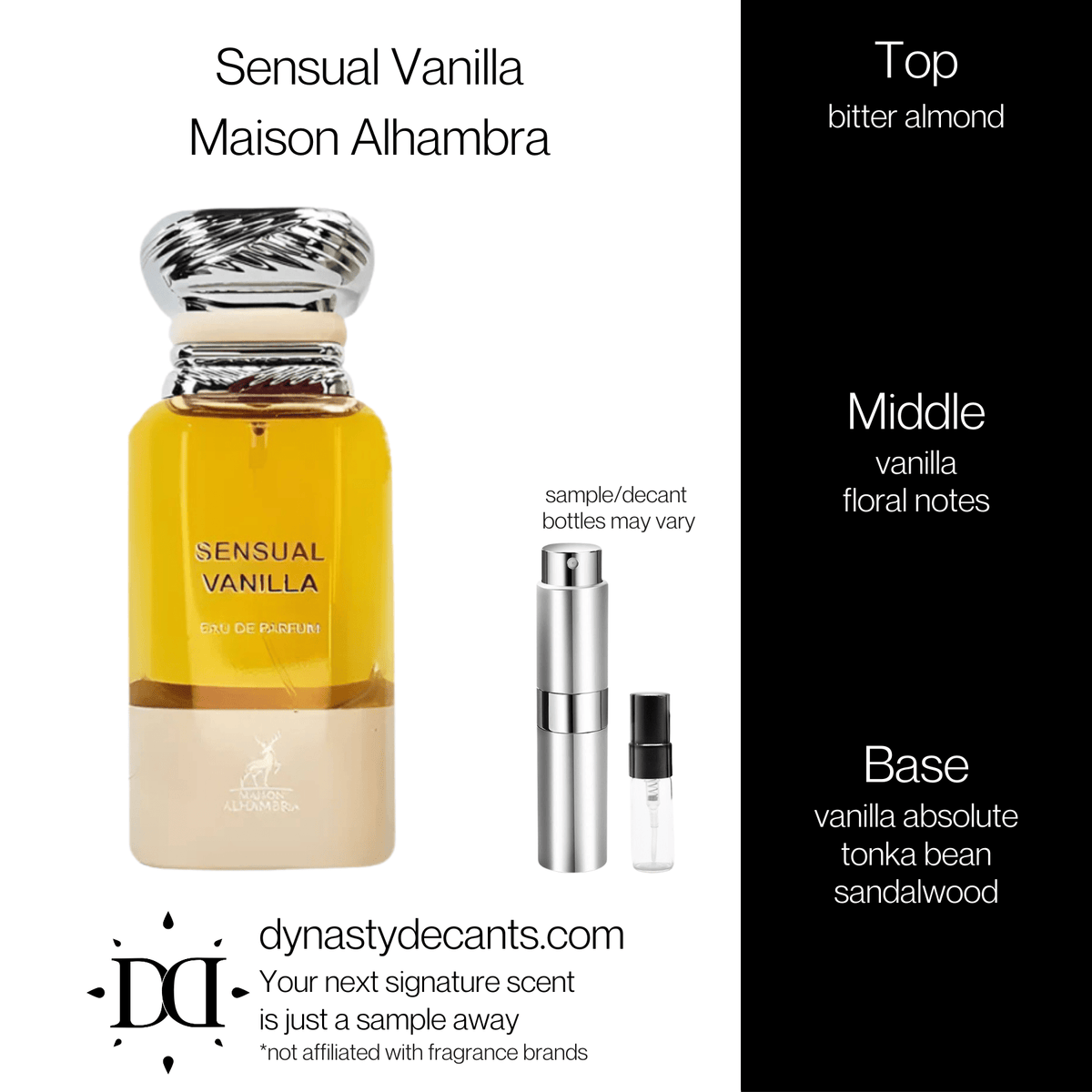 Fragrance sample bottle for Sensual Vanilla by Maison Alhambra