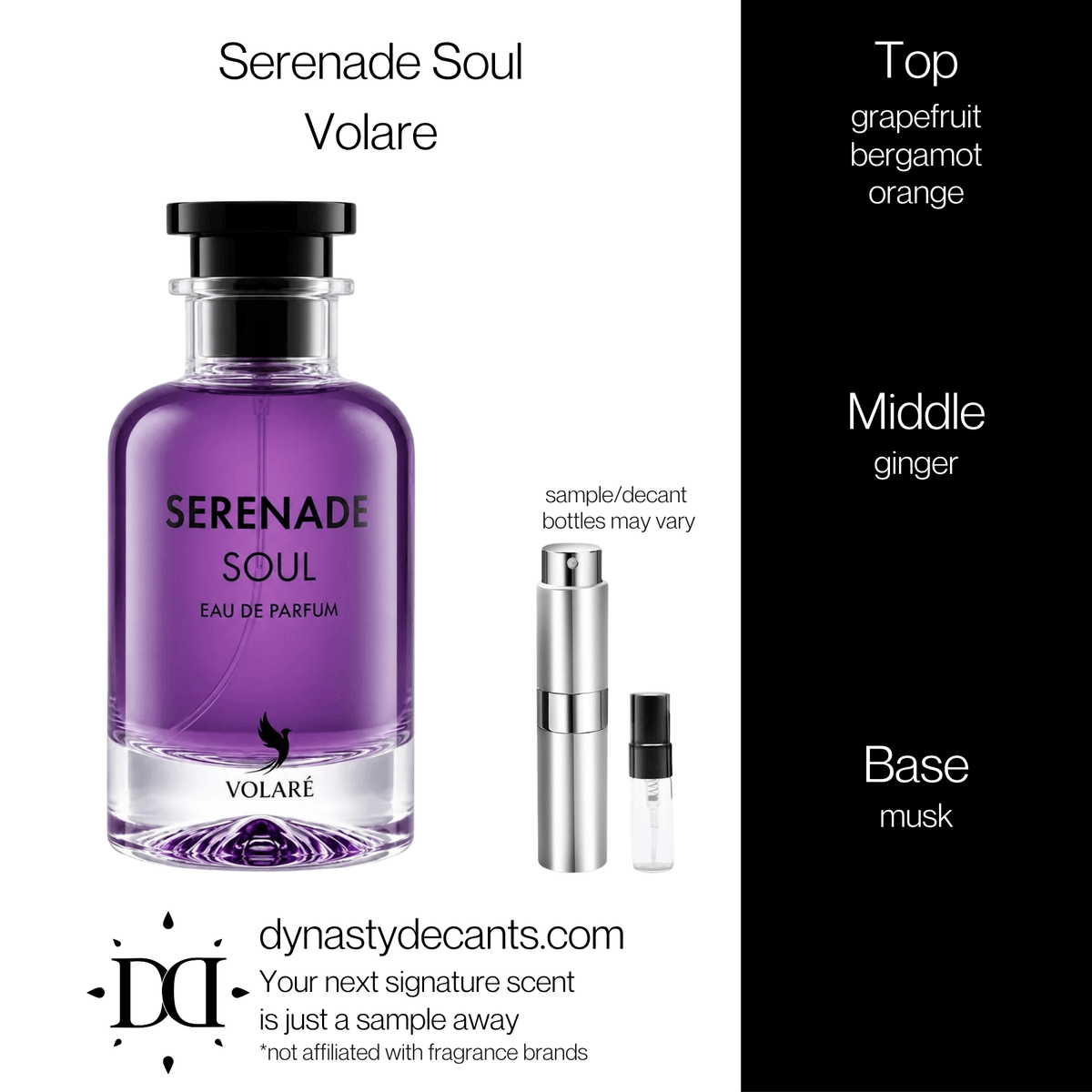 Fragrance sample bottle for Serenade Soul by Volare