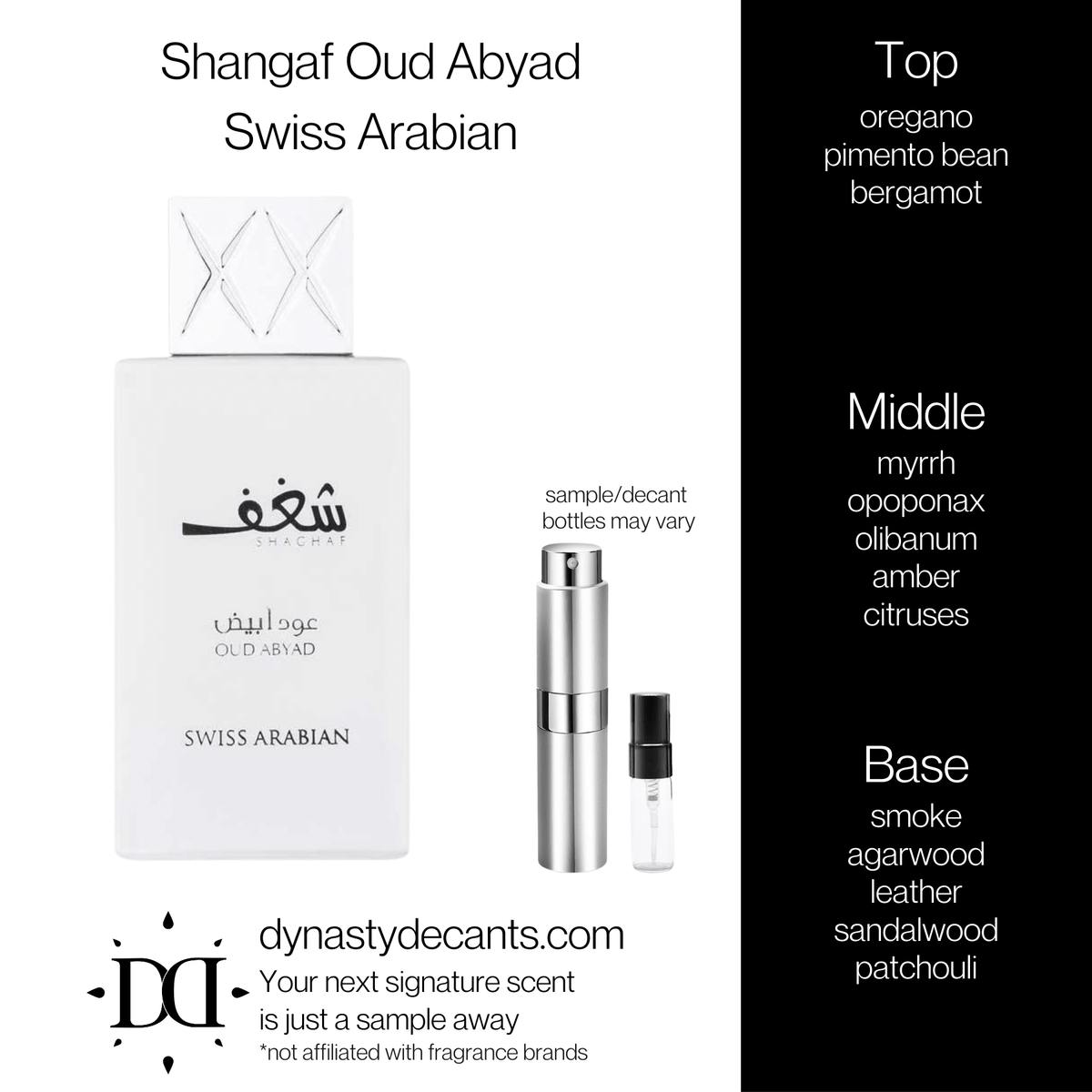 Fragrance sample bottle for Shaghaf Oud Abyad by Swiss Arabian